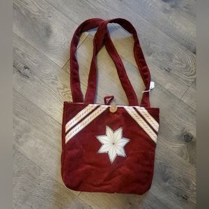 Vintage Hand Made boho shoulder sack bag leather and cloth